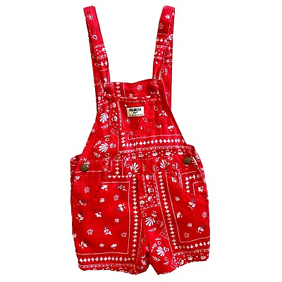#ad OshKosh B#x27;gosh Red Bandanna Print Bib Overalls Shorts Shortalls Summer Girl’s 3T $15.99