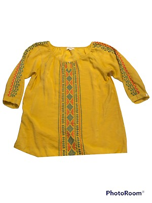 #ad Umgee Top Medium Boho Embroidered 3 4 sleeve Yellow $14.99