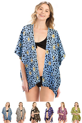 #ad Leopard Floral All Season Sexy Swimsuit Beach Cover up Kimono Blouse Top $19.99