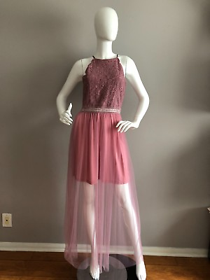 #ad #ad NWT Honey Punch Lace Pink High Neck Maxi Dress Size S $34.99