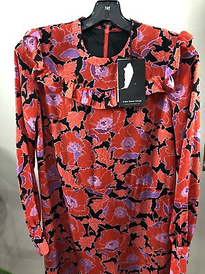 #ad Who What Wear Poppy Red Multi Floral Cocktail Dress long sleeve S $39.99