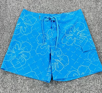 #ad Vintage Raya Sun Board Shorts Woman#x27;s Medium Blue Floral Swim Trunks Surf Beach $15.88