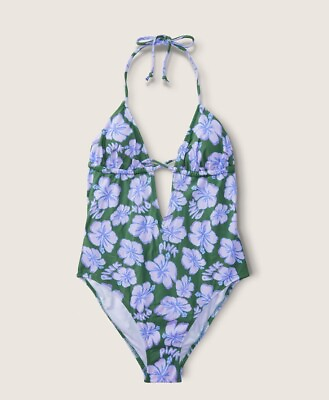 #ad VS Triangle strappy Cutout Plunge one piece swimsuit XS Ginger floral $39.99