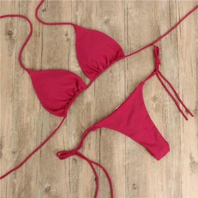 #ad #ad Women Thong Bikini Set Side Tie Sexy Swimsuit Bandage Style Brazilian Swimwear N $8.99