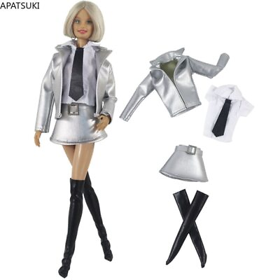 Silver Leather Clothes Set For 11.5quot; Doll Outfits Coat Jacket Blouse Skirt Socks $9.66