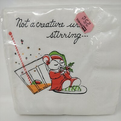 Vintage NOS Christmas Cocktail Napkins Tipsy Mouse and Cocktail 16 count $9.95