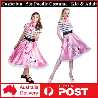 #ad Girls Womens 50s Poodle Costume Dress Rock n Roll Retro 1950s Party Fancy Dress AU $45.89
