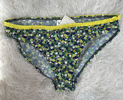 #ad Women#x27;s Boden Yellow Gray Floral Ruffle Trim Bikini Bottoms NEW Size 12 $16.99