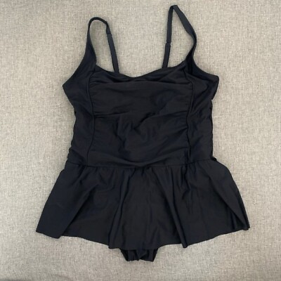 #ad Brand New Black One Piece Swimsuit XL Pleated Skirt Adjustable Straps Pads. $18.00