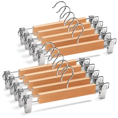 #ad 10 Pack Wood Skirt Hangers with Clips Natural color $17.99