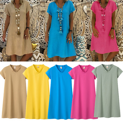 #ad Womens Sundress Short Sleeve Casual T shirt Dress Loose Summer Dress Plus Size # $5.04