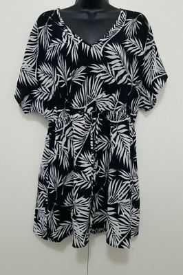 #ad Mario Serrani Beach Cover Up Small Black White Drawstring Pullover Floral Print $9.97