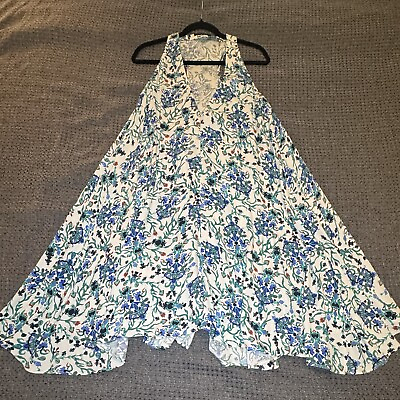 #ad Rachel Zoe Midi Floral Pullover Sun Dress Green Blue V Neck Sleeveless Viscose $21.00