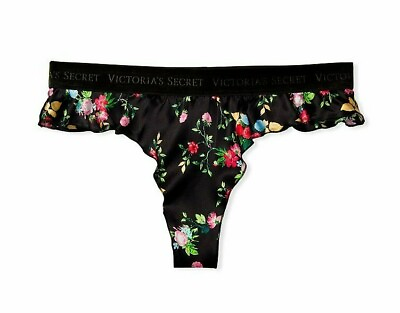 S Victoria#x27;s Secret VS Ruffle Silk Logo Thong Pink Bikini Panties Dream Angel S $15.00