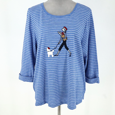 #ad Talbots Blue White Top Size 2XP Plus Petite Stripe Embroidered T shirt Paris $24.98