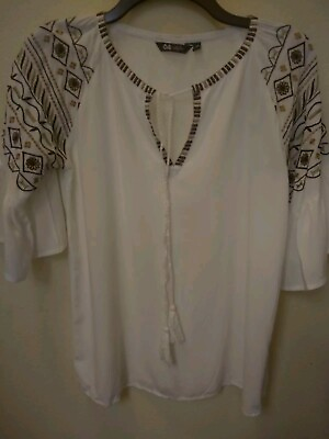 #ad 64 Sixty Five Boho Tunic Embroider 3 4 Sleeve Bell Cuff Size M $17.99