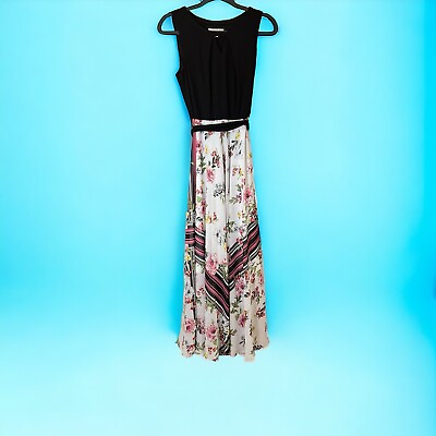 #ad #ad Sandra Darren Sleeveless Belted Floral Maxi Dress Sz 6 Full Skirt Lined Flowy $34.99