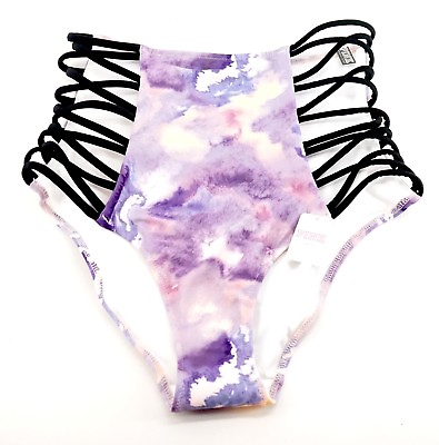 Victoria#x27;s Secret PINK Peach Purple Watercolor High Waist Strappy Bikini Bottom $17.95