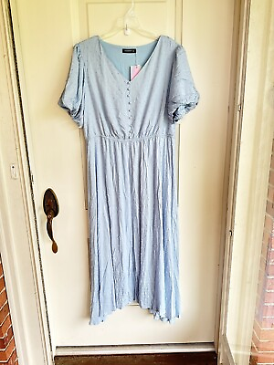 #ad NWT Bloom Chic Maxi Dress Plus Size 18 Light Blue Short Sleeve $17.96
