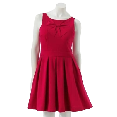 #ad Womens Lauren Conrad Red Cocktail Dress Bow Detail Swing Skirt Size 6 Small $12.95