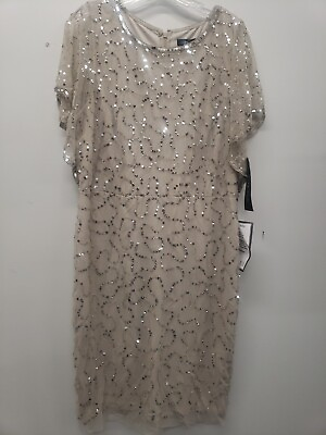 #ad Adrianna Papell Champagne Sequin Flutter Sleeve Cocktail Dress Size 16 $80.00