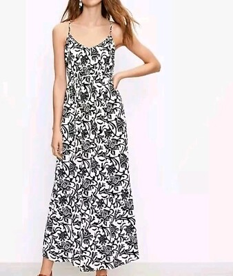 #ad LOFT NWT Vine Tie Back Strappy Maxi Dress Black White Size Large $16.65