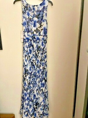 NWT Long Blue amp; White Chiffon Dress $48.00