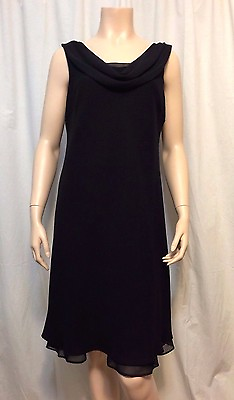#ad Black Lined Cocktail Sheath Dress Sz 16 Scoop Neck Plunging V Back Sleeveless $20.99