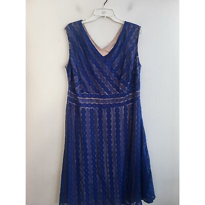 #ad NWT Signature Harper Blue V Neck A Line Lace Cocktail Dress size 16 $33.99