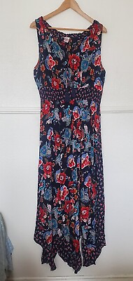 #ad Bila Summer Dress XL Sleeveless Floral Multicolor Scoop Tie Neck Ruffle Hem $57.50