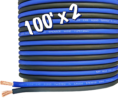 #ad 200 Ft Total 2 100#x27; Blue Black 16 Gauge AWG Speaker Wire Sky High Car Audio $30.49
