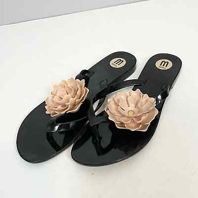 #ad Melissa Flip Flop Jelly Sandals Woman’s size 5 Black with Tan Flower Detail $19.00