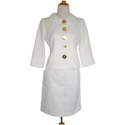 #ad Milly of New York White Skirt Suit Mod 60s Retro Bridal Gold Chain Women 2 4 $84.95