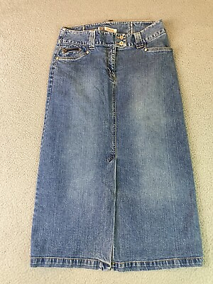 VTG Faded Glory Stretch Skirt Womens 10 Blue Denim Maxi A Line Center Slit Zip $24.95