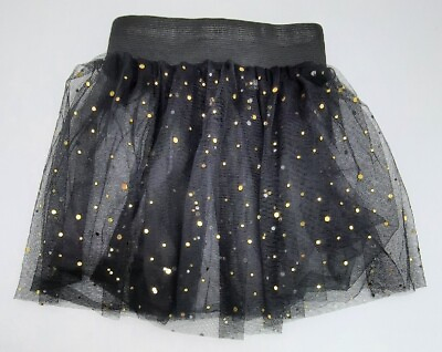 #ad Tulle Tutu Skirt Girl#x27;s Small Elastic Waist Black with Gold Circles $8.99