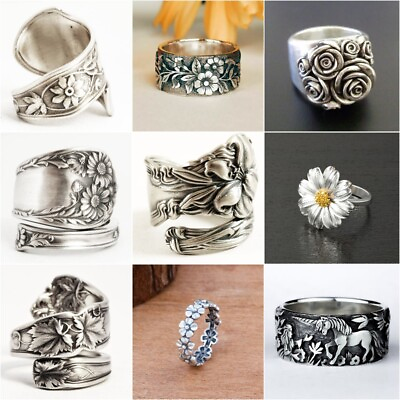 Vintage Flower 925 Silver Jewelry Rings for Women Wedding Party Ring Size 6 10 C $3.70