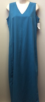 #ad New Women#x27;s M Units Teal Blue Long Maxi Sleevless Side Slit Basic Summer Dress $14.31