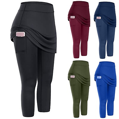 #ad #ad Women Skirted Leggings with Tummy Control High Waist Athletic Workout Yoga Pants $18.19