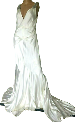 #ad VERA WANG Crystal Strap Satin Long Maxi Dress White Wedding Evening Gown US 8 $4039.69