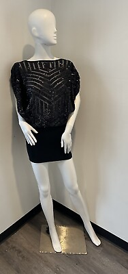 #ad PLEIN SUD Vintage Dress Black Sequin Embellished Mini Cocktail Dress Size 6 $69.99