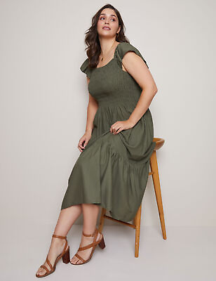 #ad #ad Plus Size Womens Midi Dress Green Summer Casual Cotton Dresses AUTOGRAPH $129.99