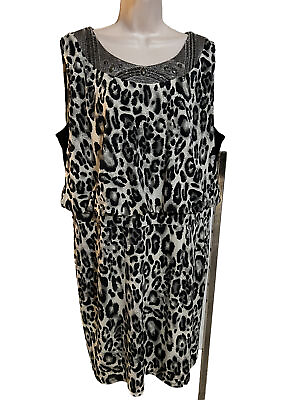 #ad Dressbarn Stretch blouson cocktail dress bead neck blackwhite animal print 16W $36.10