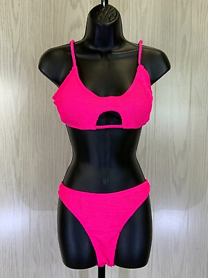 #ad #ad Women#x27;s Two Piece Textured High Waisted Bikini Set Women#x27;s Size L NEW MSRP $89 $16.99