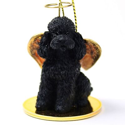 #ad Poodle Ornament Angel Figurine Hand Painted Black Sport Cut $17.49