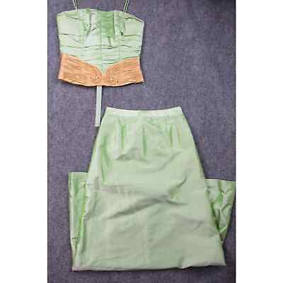 #ad Marisa Baratelli Tai Silk 2 Piece Skirt Set Dress Womens Size 2 Seafoam amp; Gold $52.35