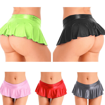 #ad US Womens Glossy Mini Skirts Low Rise Ruffled Miniskirt Cocktail Party Club wear $8.83