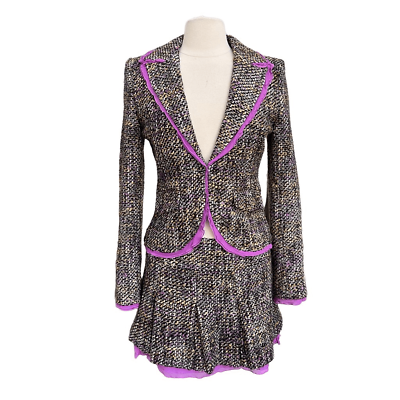 #ad Vintage Y2K Marciano Tweed Blazer Mini Skirt Suit Wool Multicolor Twee Coquette $129.99