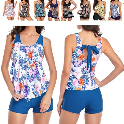 #ad #ad Women 2 Piece Swimsuits Tankini Tops with Shorts Summer Bathing Suits Beachwear $15.99