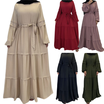 #ad Women Muslim Long Sleeve Maxi Dress Abaya Kaftan Islamic Ramadan Gown Dubai Robe $50.66