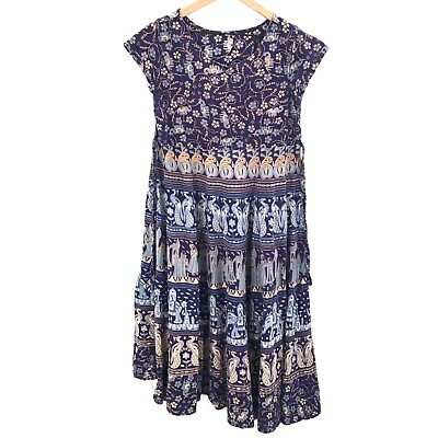 #ad unbranded free size boho festival dress short sleeve cotton blue multicolored OS $31.68